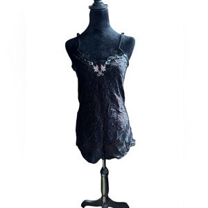 VTG y2k fairy goth sheer full lace slip mini dress size small embroidered flower